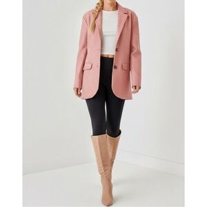 HOUSE OF CB Kiera Oversize Faux Leather Pink Blazer Trench Sz small